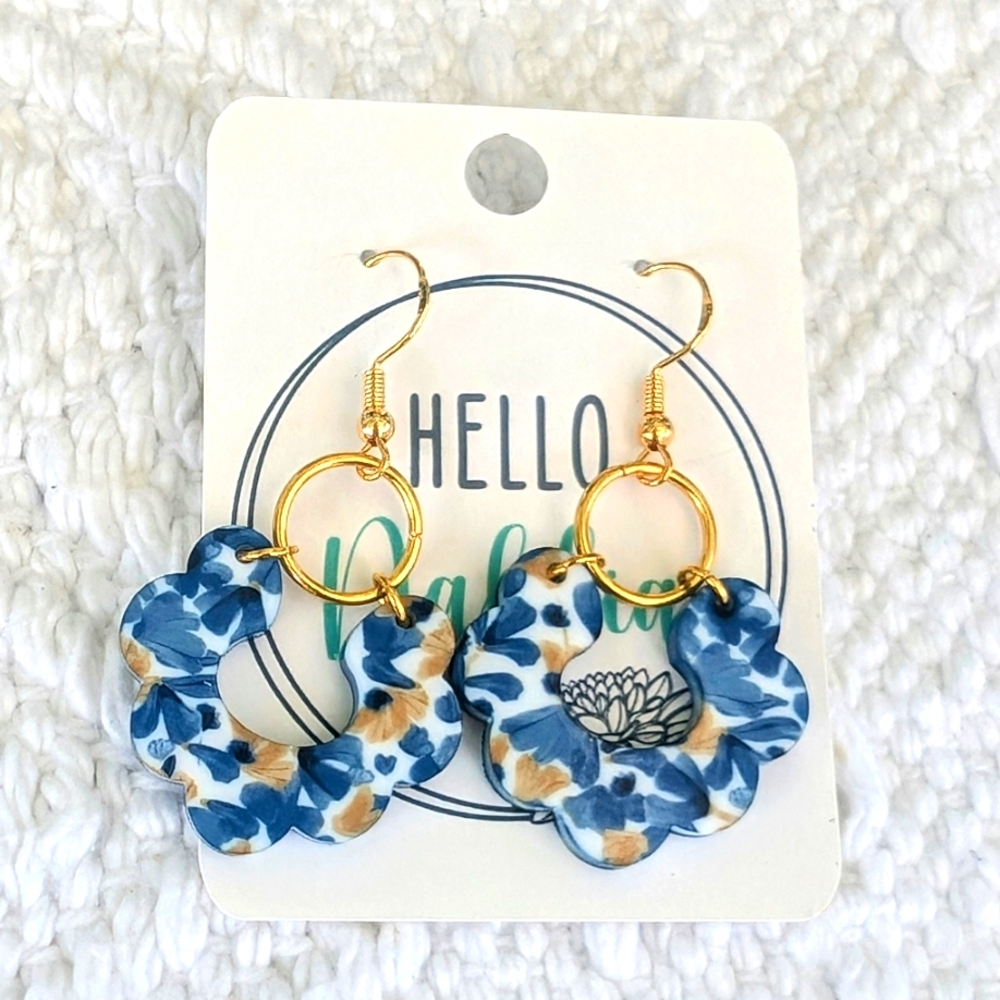 Blue and Gold Floral Earrings!